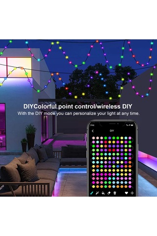 Kosona Bluetooth Akıllı Rgb Işıklı Zincir, 5m 50 Işık, Uygulama İle Kontrol Edilebilir, Dekoratif Renkli Işık, Pil Kutulu Deri Tel Sistemi