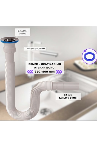 3 Adet Sabit Kafalı Sifon 3 Adet Conta - Komple Ev Lavabo Değişim Seti Yüksek Kalite Beyaz