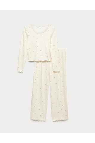 Marks & Spencer Desenli Pijama Takımı T37002238J Krem Mix