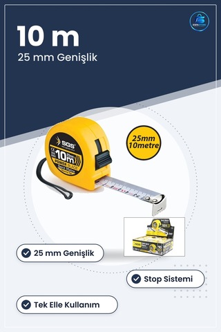 Şerit Metre 10 M X 25 Mm Stoplu Dayanıklı Çelik Plastik Gövdeli Ö