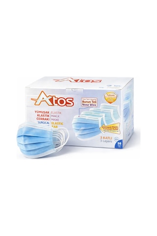 Atos 3 Katlı Filtreli Lastikli Medikal Maske 50'li