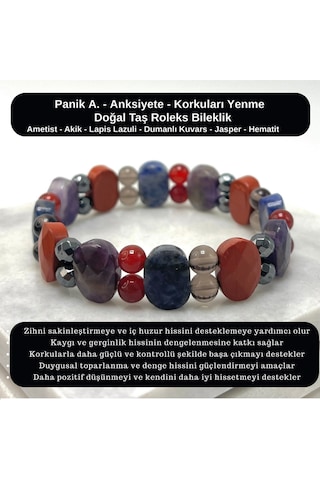 Sertifikalı Panikatak & Anksiyete & Korkuları Yenme Doğal Taş Roleks Bileklik Çok Renkli