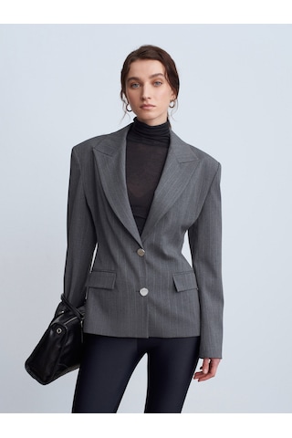 Dilvin 60774 Fitted Kesim Vatkalı Blazer-gri Gri