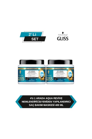 Gliss Aqua 4'ü 1 Arada Nemlendirici & Yeniden Yapılandırıcı Saç Bakım Maskesi 2 x 400 ML