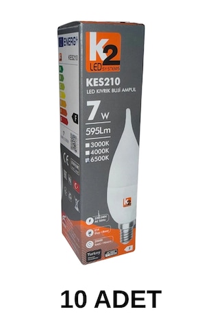 K2 Kes210 Led Kıvrık Buji Ampul Beyaz Işık E14 Duy - 10 Lu Paket