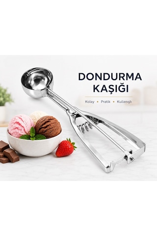 Paslanmaz Çelik Yaylı Dondurma Kaşığı Dondurma Topu Yapıcı, Kurabiye Hamuru Ve Meyve Topu Servis Kaşığı