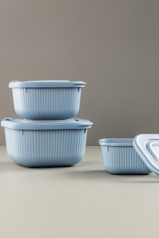 Kare 3 Parça Vakumlu Sızdırmaz Hava Almaz Saklama Kabı Seti Mavi 1800/1100/600 Ml Mavi