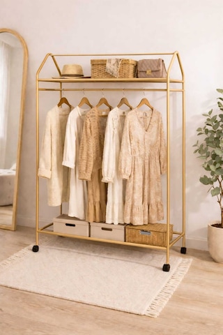 Metallica Concept Tekerlekli Home Hanger Askılık Ayaklı Askılık Gold Sarı