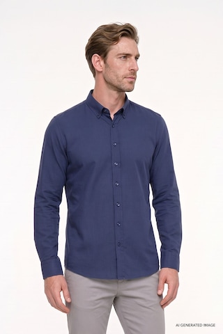 AC&Co / Altınyıldız Classics Erkek LACI Tailored Slim Fit Dar Kesim Düğmeli Yaka %100 Pamuk Gömlek Lacivert