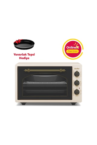 Simfer 4295 Retro Bej 42LT Turbo Fan Mini / Midi Fırın – 6 Fonksiyon, Yoğurt Yapma & Buz Çözme Özellikli