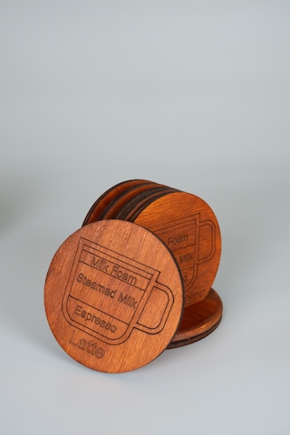 Kahve Temalı 6 Lı Ahşap Bardak Altlığı Seti Espresso/latte/cappuccino/mocha/americano/macchiato Meşe