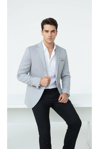 Plus Scorpion Erkek Açık Gri Blazer Ceket Slim Fit, Şık Ve Hafif Kumaş, Tek Düğmeli Açık Gri