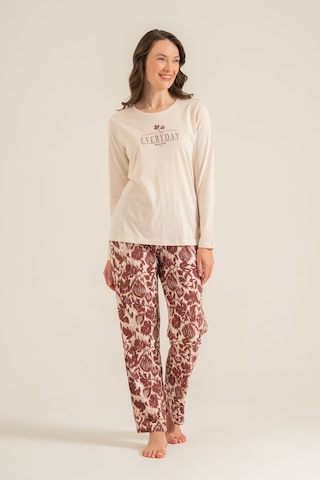 Pierre Cardin Kadın Leaves Krem Uzun Kol Pijama Takım Pc9263-s-v1 Pc9263-s-v1
