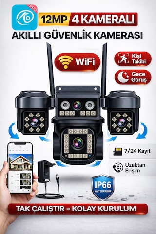 O-kam Ok202 Wifi 12mp 4 Lens Gece Görüş Sesli Lens Akıllı Güvenlik Kamerası