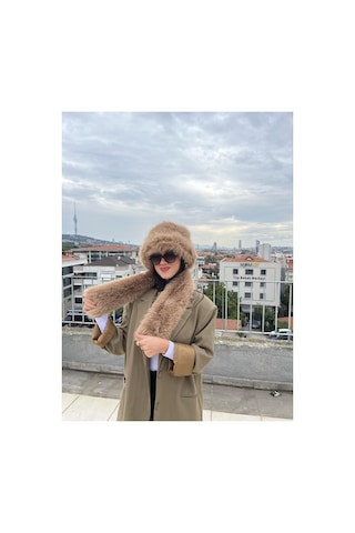 Mollycrush Kadın Suni Kürk Şapka Ve Atkı Seti Yumuşak Dokulu, Soğuk Havalar İçin Lüks & Şık Görünüm Camel