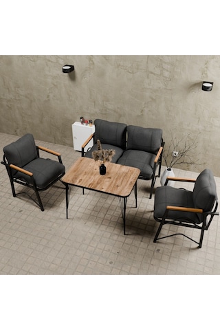 Mb Garden Furnıture Simetri Model, Balkon, Bahçe, Cafe, Metal Koltuk Takımı 2 1 1 Masalı Antrasit