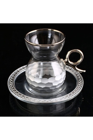 6 Kişilik 12 Parça Silver Petek Çay Seti Kulplu altın