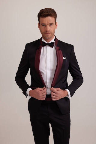 Ysf Erkek Bordo Siyah Slim Fit Şal Hakim Yaka Damatlık Bordo - Siyah