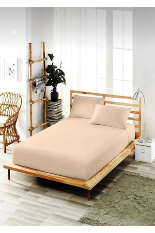 Battal Boy Yastıklı Çarşaf Takımı %100 Pamuklu 180x200 Bej