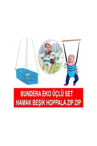 Indirimsmart Bundera Eko Üçlü Set Bebek Hoppala Zıp Zıp Hamak Beşik Salıncak
