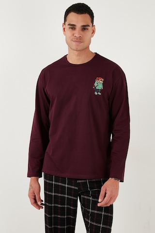 Buratti Ekoseli Regular Fit Yüksek Bel Cepli Bisiklet Yaka Erkek Pijama Takımı 6574002 Siyah-Bordo