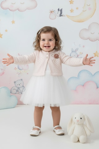 Mnk Baby & Kids Triko Bolerolu Kız Bebek Elbise M00770 Pudra