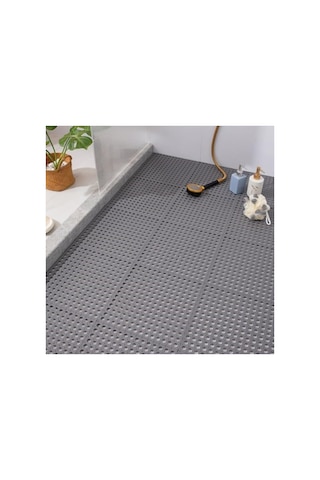 Pvc Paspas 120 X 650 Cm Gri Banyo Kaymaz Yer Zemin Matı S-mat Zincir Desen Çok Renkli