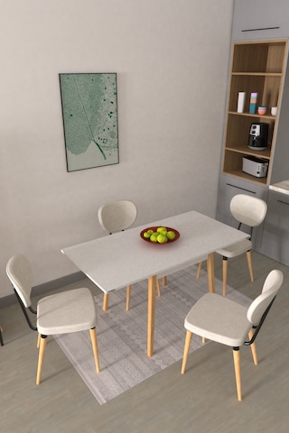 Vilinze Deniz Sandalye Avanos Ahşap Mdf Kanatlı Mutfak Masası Takımı - 70x70+70 Cm Kırık Beyaz