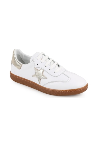Libero L075.2325 Yıldız Detaylı Hakiki Deri Kadın Sneaker - Rugan Detaylı, Retro Tasarım Ve Doğal Kauçuk Tabanlı Casual Ayakkabı Beyaz-gold