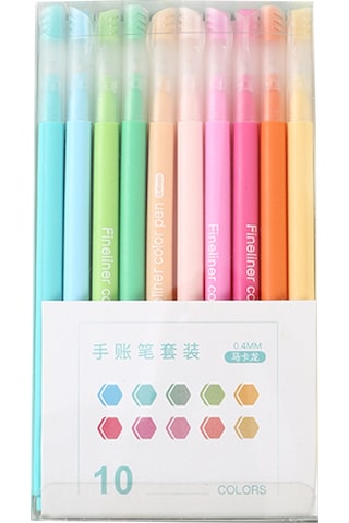 Youmex 10 Renkli Morandi Tonlu Kalem Seti - 0.4mm Fiber Uçlu, Macaron Desenli Defter Kalemleri