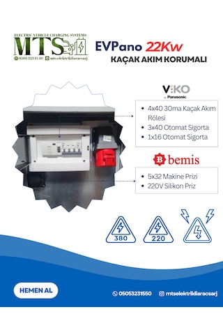 22 Kw 5 32 Viko/panasonic Kaçak Akım Roleli 60 40 20 Cm İp66 Abs Taşınabilir Elektrikli Araç Şarj Cihazı Kombinasyon Panosu Dış Ortama Uygun Halogen Free 22.0 KW