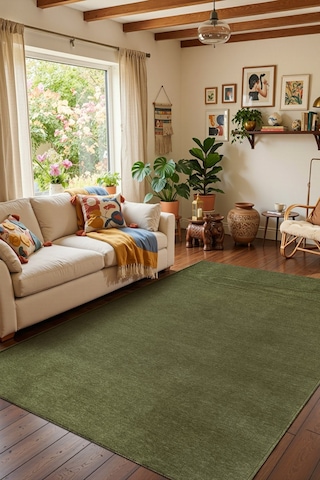Valerıa Vlr01y Yeşil Dekoratif Şönil Kilim Modern Desen Yıkanabilir Yumuşak Kaymaz Taban Halı Yolluk Yesıl
