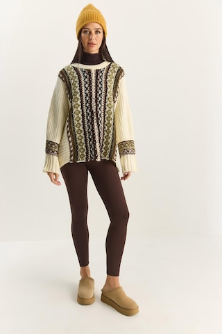 Shade Kadın Etnik Desenli Oversize Bisiklet Yaka Kalın Triko Kazak 2529 60283875 - Krem