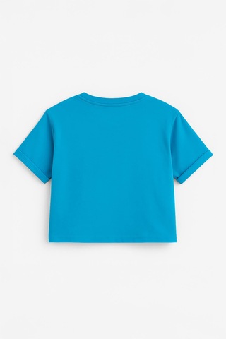 Markapia Kadın Bisiklet Yaka Kısa Kollu Crop T-shirt Mavı