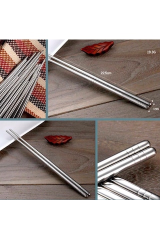 Omeniv İki Çift (4) 304 Hafif Çelik Chopstick Yemek Noodle Sushi