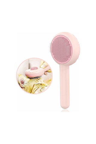 Geeksen Kedi Ve Köpek Bakım Fırçası - Otomatik Temizleme, Uzun Ve Orta Tüy, Dokunmatik Düğme, Masaj Ve Tüy Alma, Pembe