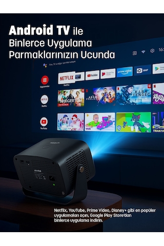 Jeero 4k Smart Cinema Portable Projector Auto Focus / Android Türkçe Menü