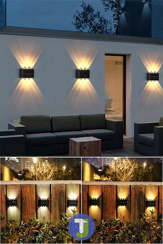 Modern Solar Güneş Enerjili 6 Ledli Bahçe Aydınlatması Aplik Sarı Işık Led Lamba 2 Adet