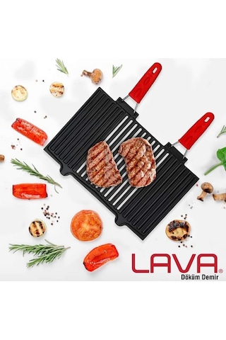 Lava Döküm Mangal Izgarası 40X25 Cm Silikon Kulplu N11.434