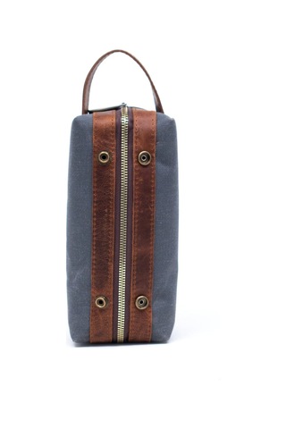 Gillario Design 06 Unisex Kanvas Kumaş+deri Füme-taba Eskitme Dopp Kit