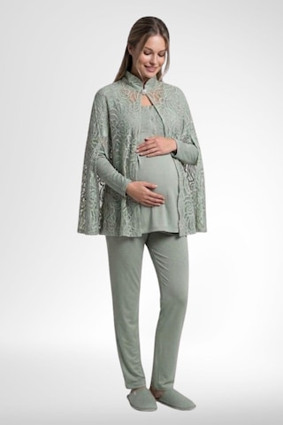 Mecit Pijama Mecit 6402 Elegant Yeşil Dantel Pelerinli Lohusa Pijama Takımı