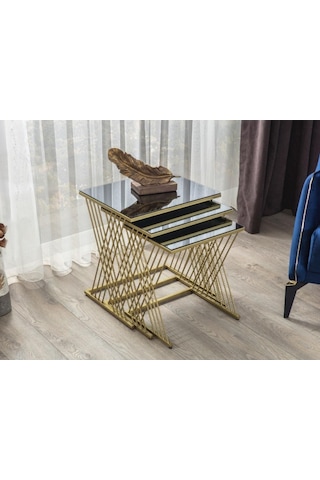 Vienna Gold Metal Ayaklı Füme Aynalı Zigon Sehpa