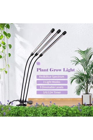 Reedark Bitki Büyüme Lambası - Usb Bağlantılı 3 Kafalı Kırmızı Mavi Led Işık 112 Karakter Siyah