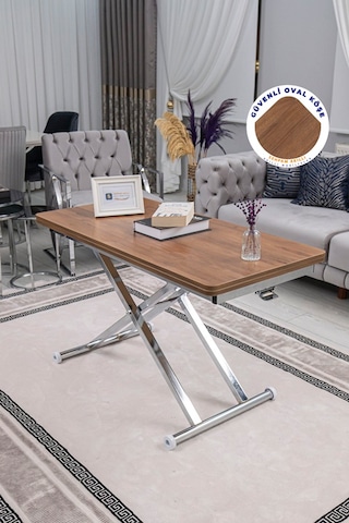 Home Üst Tabla Mdf Ceviz Oval Köşe Alt Krom