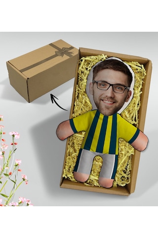 Bk Gift Hediye Kutusunda Kişiye Özel Fotoğraflı Sarı Lacivert Futbolcu Bebek Yastık-1, Arkadaşa Hediye, Sevgiliye Hediye, Doğum Günü Hediyesi