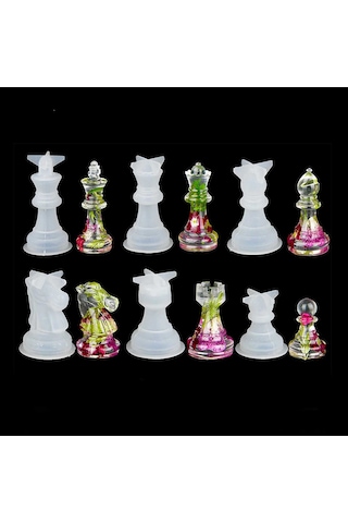 Epoksi Reçine Silikon Kalıp Üç Boyutlu Satranç Taşları Kalıbı Seti 16 Lı