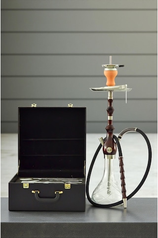 Özel Taşıma Çantalı Doğal Ahşap Gövdeli Tam Tahliye Sistemli Premium Nargile Takımı 75 Cm.