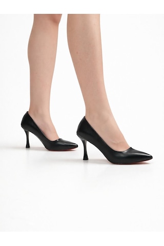 Tual Shoes Kadın Siyah Suni Deri Stiletto Kırmızı - Siyah