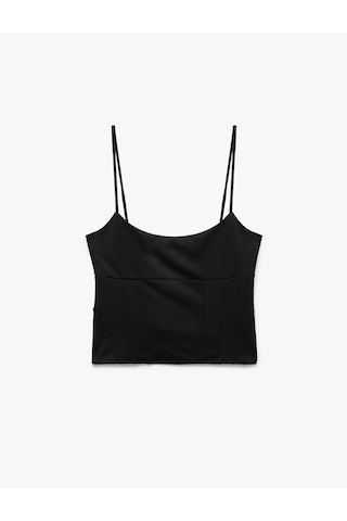 Koton Slim Fit Korse Detaylı Askılı Viskon Crop Top Siyah 7wal30048ık