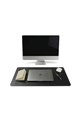 40x90 El Yapımı Deri Masa Pad - Premium Kaymaz Deri Mousepad Ve Klavye Altlığı - Sümen Masa Matı Siyah